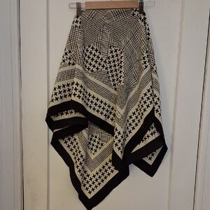 Carlisle Large Black and Cream Geometrical Pattern Handrolled Silk Scarf 42x42"